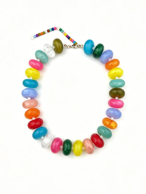 New Acrylic Color Smudged Beaded Necklace Dopamine Accessories Fashionista Casual Necklace