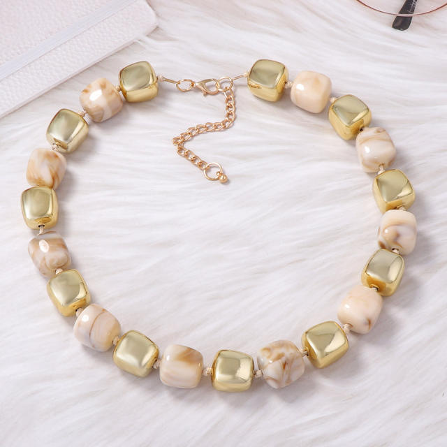 Simple Personality Versatile Geometric Square Acrylic Beads Women's Beaded Necklace Daily Wear for Women