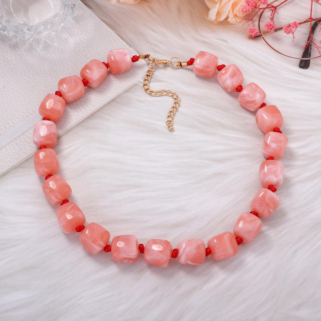 Simple Personality Versatile Geometric Square Acrylic Beads Women's Beaded Necklace Daily Wear for Women