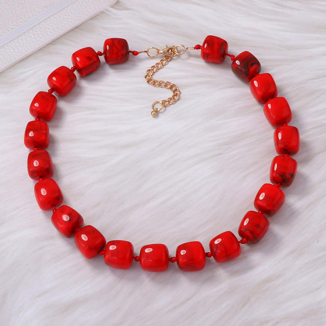 Simple Personality Versatile Geometric Square Acrylic Beads Women's Beaded Necklace Daily Wear for Women