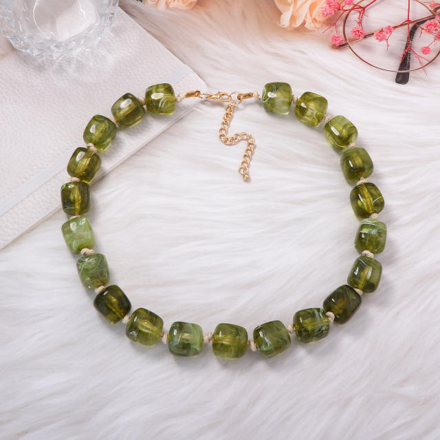 Simple Personality Versatile Geometric Square Acrylic Beads Women's Beaded Necklace Daily Wear for Women