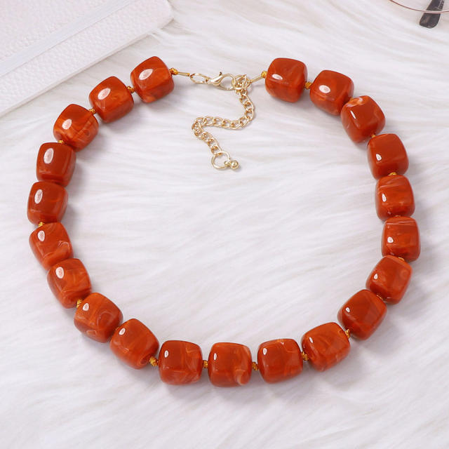 Simple Personality Versatile Geometric Square Acrylic Beads Women's Beaded Necklace Daily Wear for Women