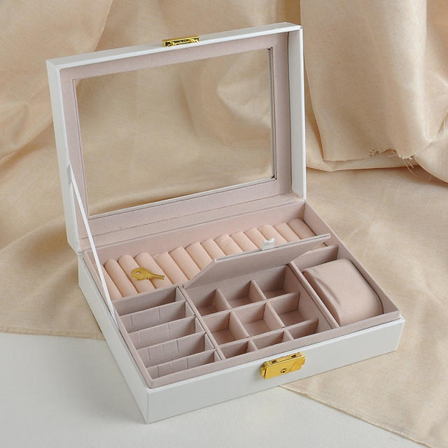 Jewelry Box Single-Layer Leather Jewelry Bracelet Jewelry Box Windowed Ring Earring Storage Box Gift Box