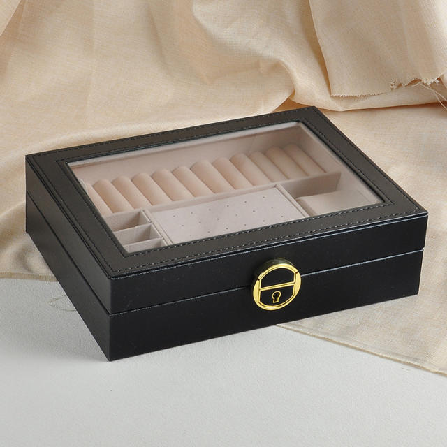 Jewelry Box Single-Layer Leather Jewelry Bracelet Jewelry Box Windowed Ring Earring Storage Box Gift Box