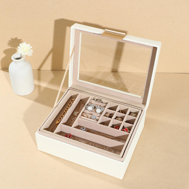 PU leather multi color windowed jewelry box rings earrings bracelet storage box