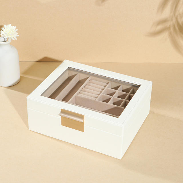 PU leather multi color windowed jewelry box rings earrings bracelet storage box