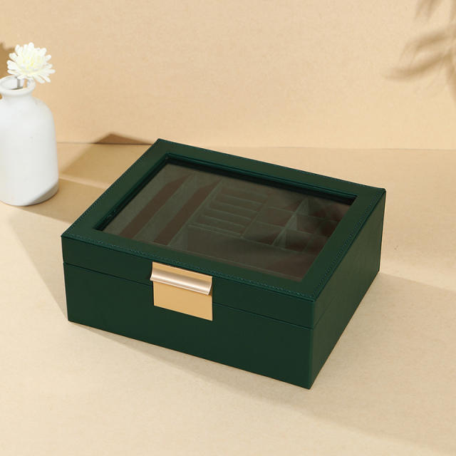 PU leather multi color windowed jewelry box rings earrings bracelet storage box