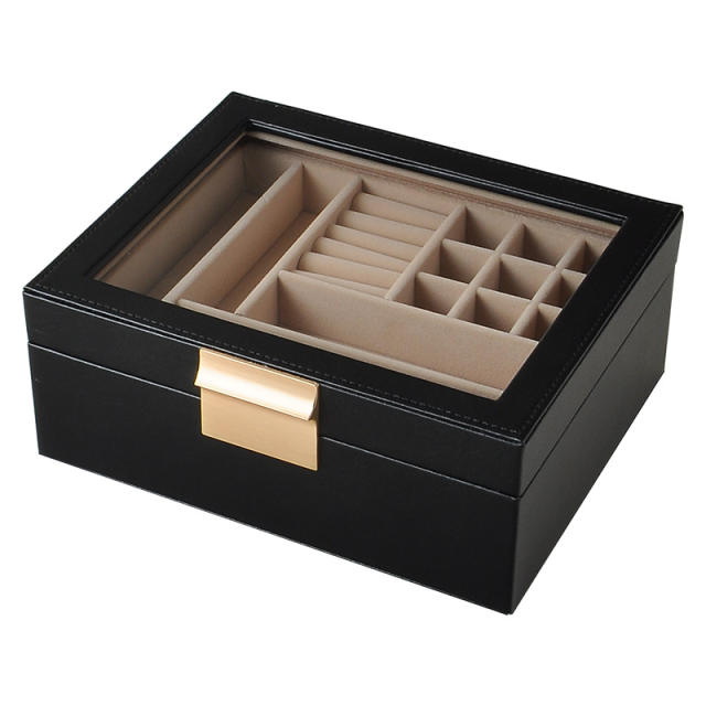 PU leather multi color windowed jewelry box rings earrings bracelet storage box