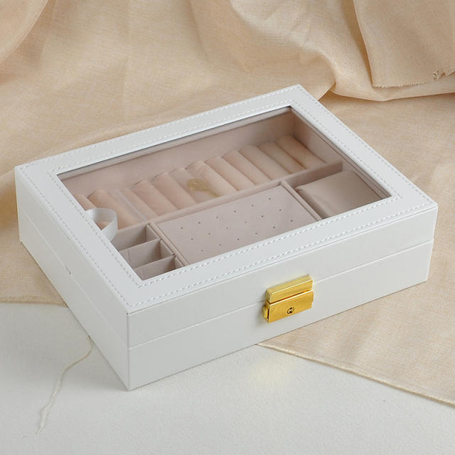 Jewelry Box Single-Layer Leather Jewelry Bracelet Jewelry Box Windowed Ring Earring Storage Box Gift Box