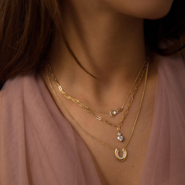 Dainty diamond heart LOVE letter stainless steel necklace stackable necklace