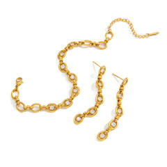 Elegant Zircon Handmade Chain Tassel Long Earrings stainless steel bracelet earrings set