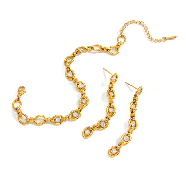 Elegant Zircon Handmade Chain Tassel Long Earrings stainless steel bracelet earrings set