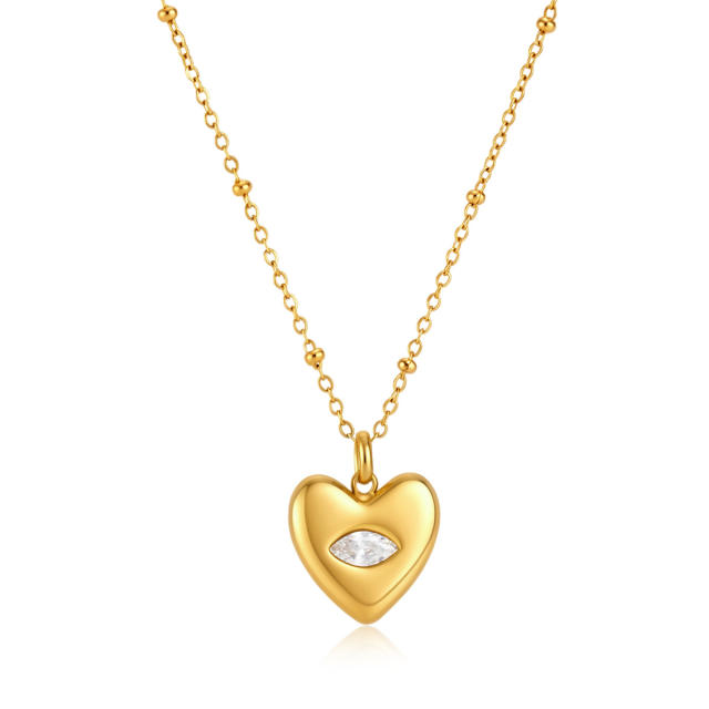 18KG horse eye crystal inlaid heart pendant stainless steel necklace dainty necklace
