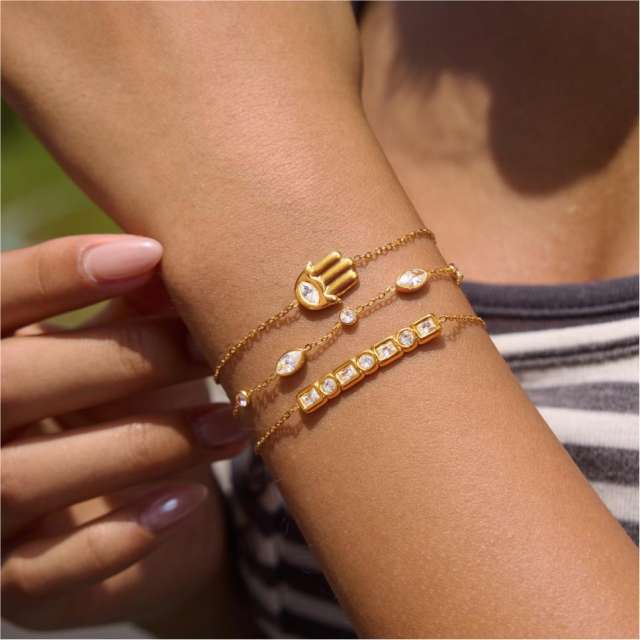 18KG hasma hand diamond stainless steel bracelet thin chain bracelet