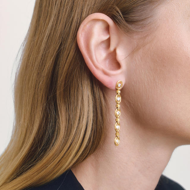 Elegant Zircon Handmade Chain Tassel Long Earrings stainless steel bracelet earrings set