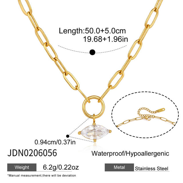 Dainty horse eye stone inlaid lucky letter stainless steel necklace stackable necklace