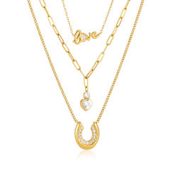 Dainty diamond heart LOVE letter stainless steel necklace stackable necklace