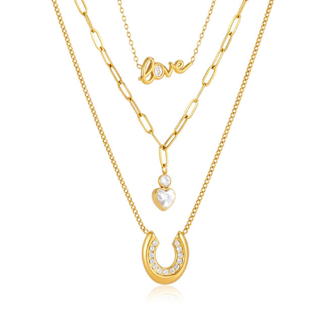 Dainty diamond heart LOVE letter stainless steel necklace stackable necklace