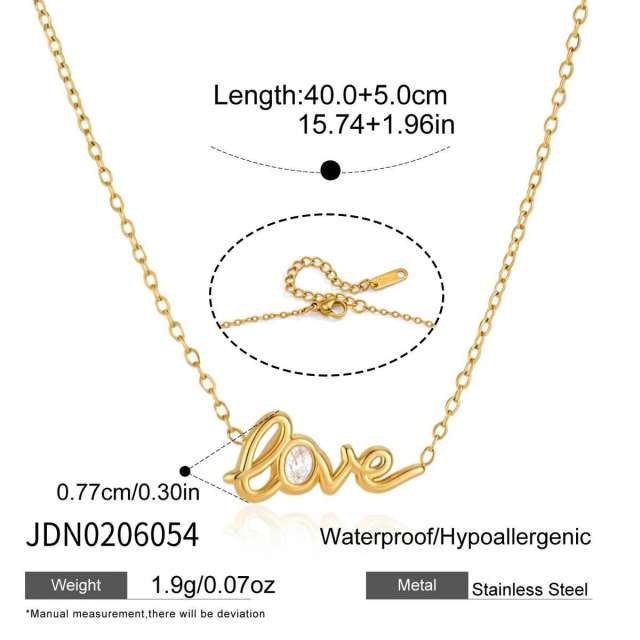 Dainty diamond heart LOVE letter stainless steel necklace stackable necklace