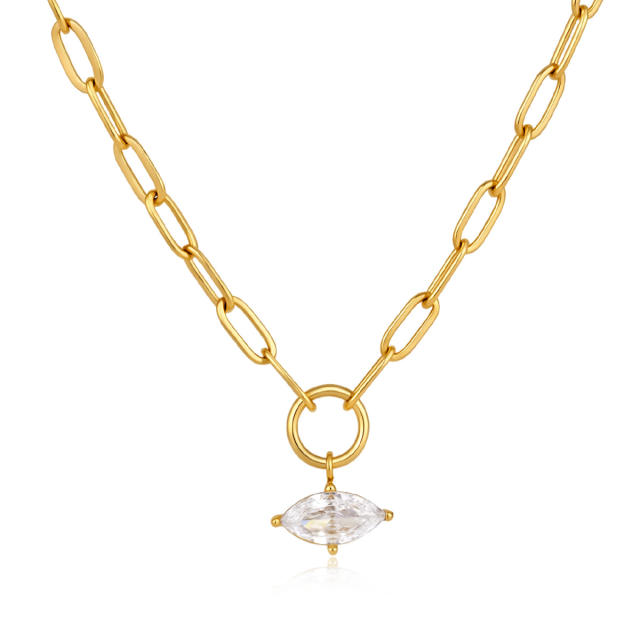Dainty horse eye stone inlaid lucky letter stainless steel necklace stackable necklace