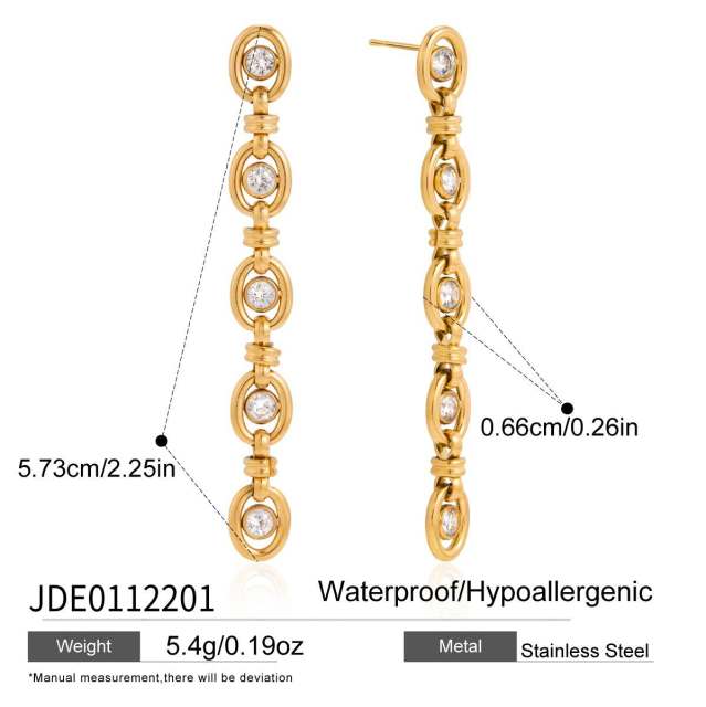 Elegant Zircon Handmade Chain Tassel Long Earrings stainless steel bracelet earrings set