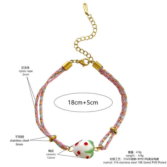 Fashionable Design Summer Dopamine Colorful Bracelet Ceramic Strawberry Cross Insect Pendant Women's Bracelet