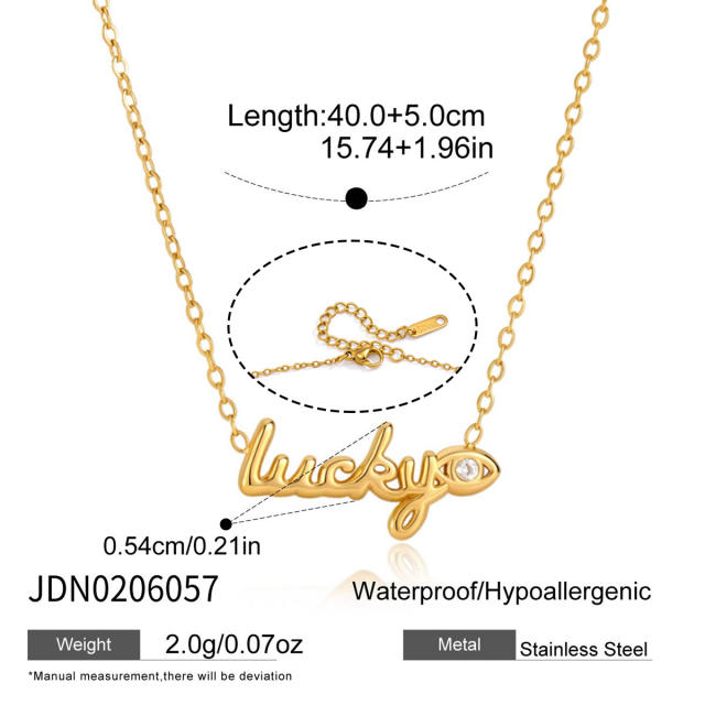 Dainty horse eye stone inlaid lucky letter stainless steel necklace stackable necklace