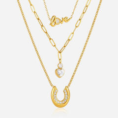 Dainty diamond heart LOVE letter stainless steel necklace stackable necklace