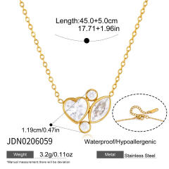 18KG diamond heart stainless steel necklace earrings set
