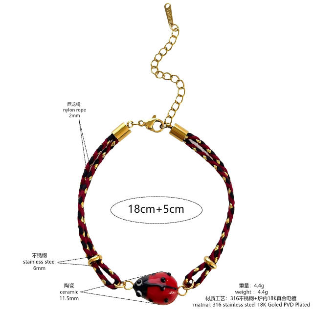 Fashionable Design Summer Dopamine Colorful Bracelet Ceramic Strawberry Cross Insect Pendant Women's Bracelet