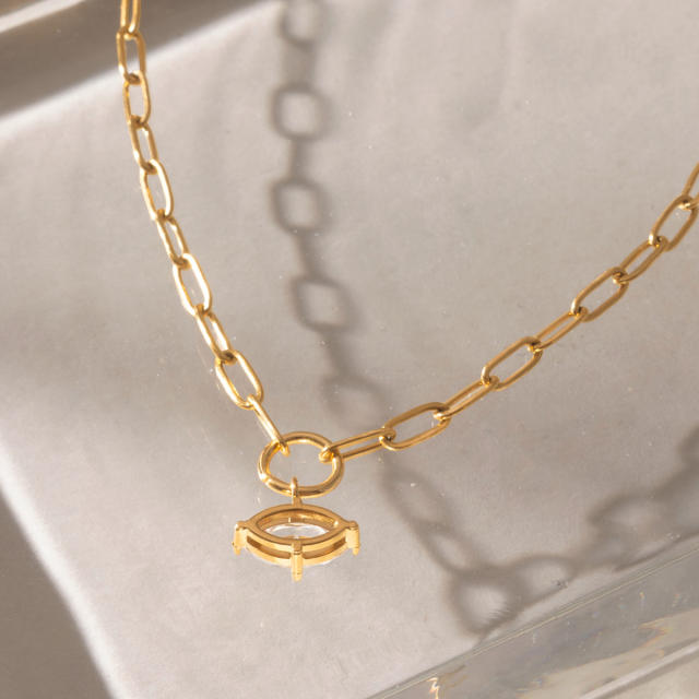 Dainty horse eye stone inlaid lucky letter stainless steel necklace stackable necklace