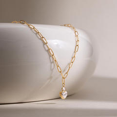Dainty diamond heart LOVE letter stainless steel necklace stackable necklace
