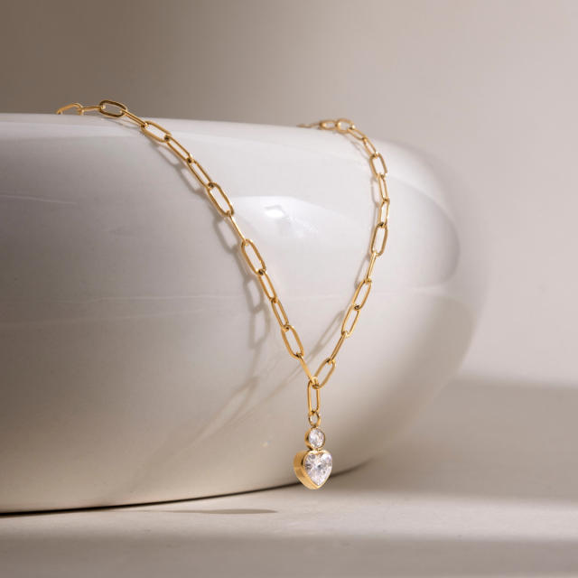 Dainty diamond heart LOVE letter stainless steel necklace stackable necklace