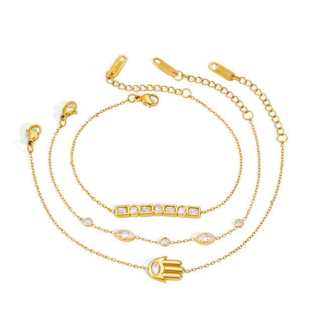 18KG hasma hand diamond stainless steel bracelet thin chain bracelet