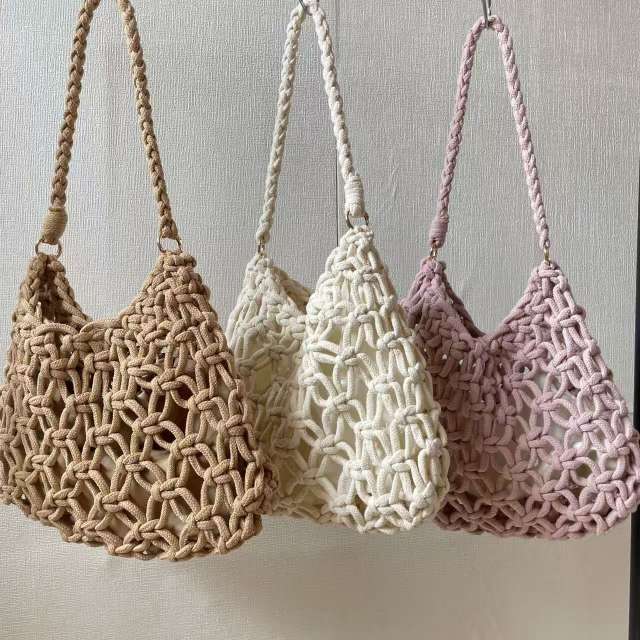 Summer Solid Color Beach Handbag Hollow Shoulder Bag Cotton Thread Woven Fishnet Underarm Bag