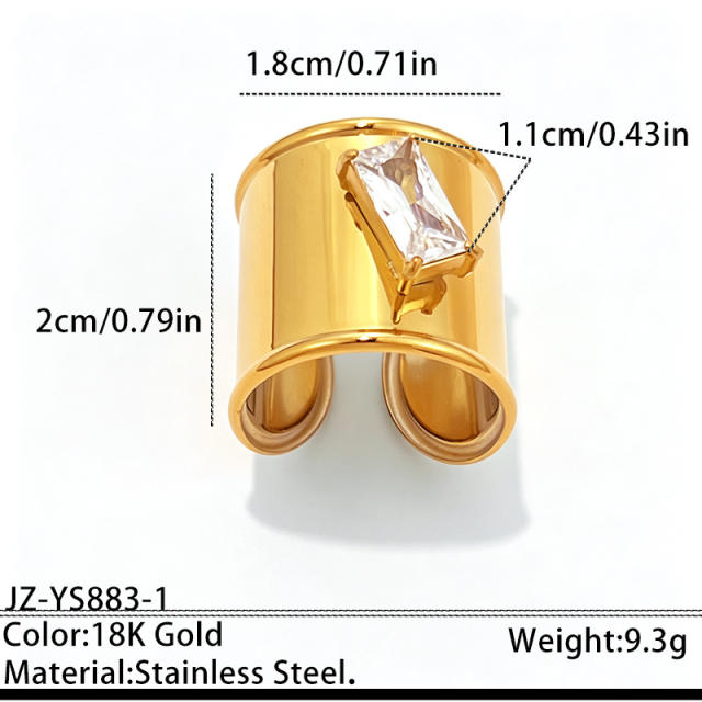 Punk trend smooth surface cubic zircon inlaid stainless steel rings wide rings