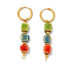 Holiday colorful ceramics square bead stainless steel earrings