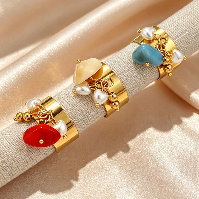 Summer holiday colorful resin stone stainless steel rings wide rings