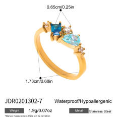 Blue cubic zircon inlaid stainless steel rings collection stackable rings