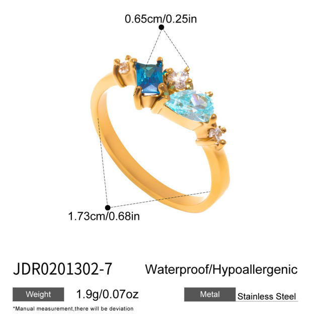 Blue cubic zircon inlaid stainless steel rings collection stackable rings