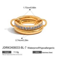 Blue cubic zircon inlaid stainless steel rings collection stackable rings