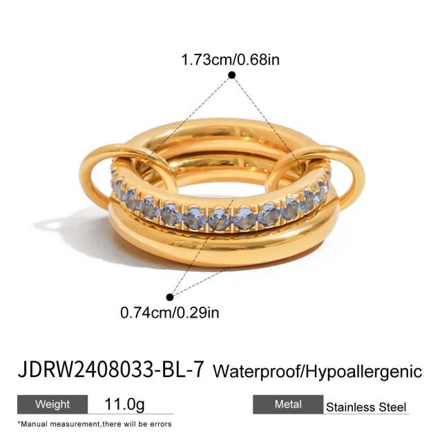 Blue cubic zircon inlaid stainless steel rings collection stackable rings
