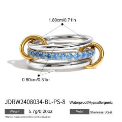 Blue cubic zircon inlaid stainless steel rings collection stackable rings