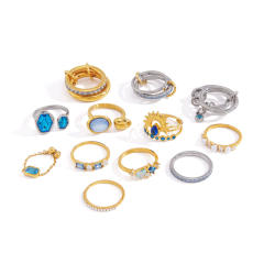 Blue cubic zircon inlaid stainless steel rings collection stackable rings