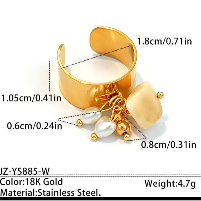 Summer holiday colorful resin stone stainless steel rings wide rings