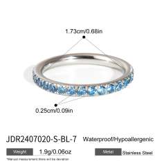 Blue cubic zircon inlaid stainless steel rings collection stackable rings