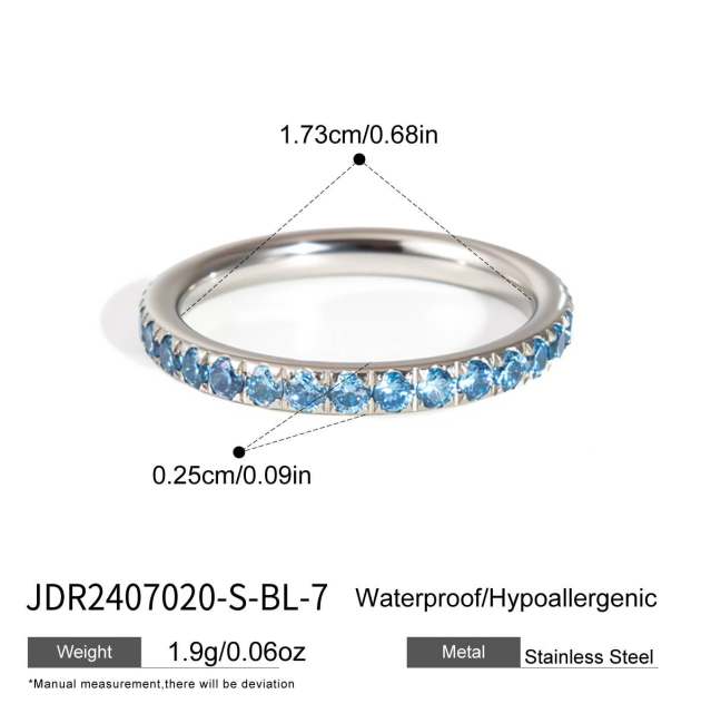 Blue cubic zircon inlaid stainless steel rings collection stackable rings
