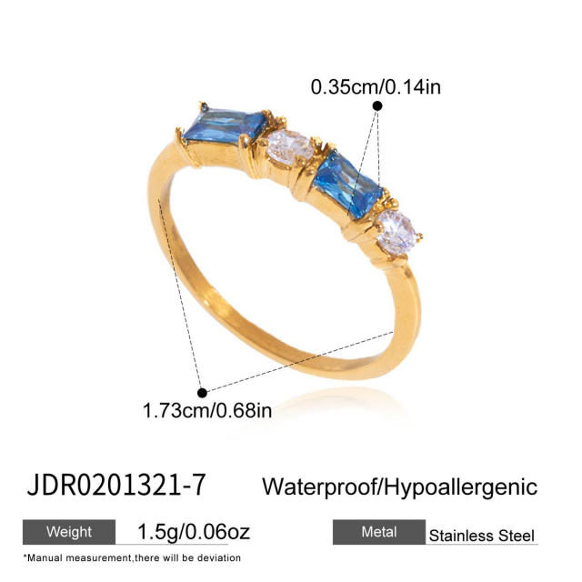 Blue cubic zircon inlaid stainless steel rings collection stackable rings