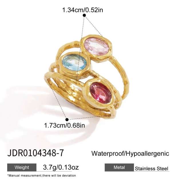 Summer colorful cubic zircon inlaid unique stainless steel rings collection stackable rings