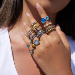 Blue cubic zircon inlaid stainless steel rings collection stackable rings